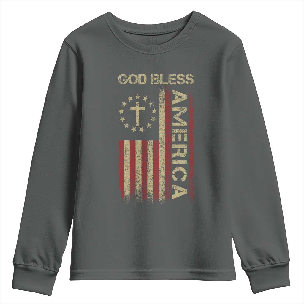 God Bless America Youth Sweatshirt American Flag 4th Of July Patriotic Christian - Wonder Print Shop