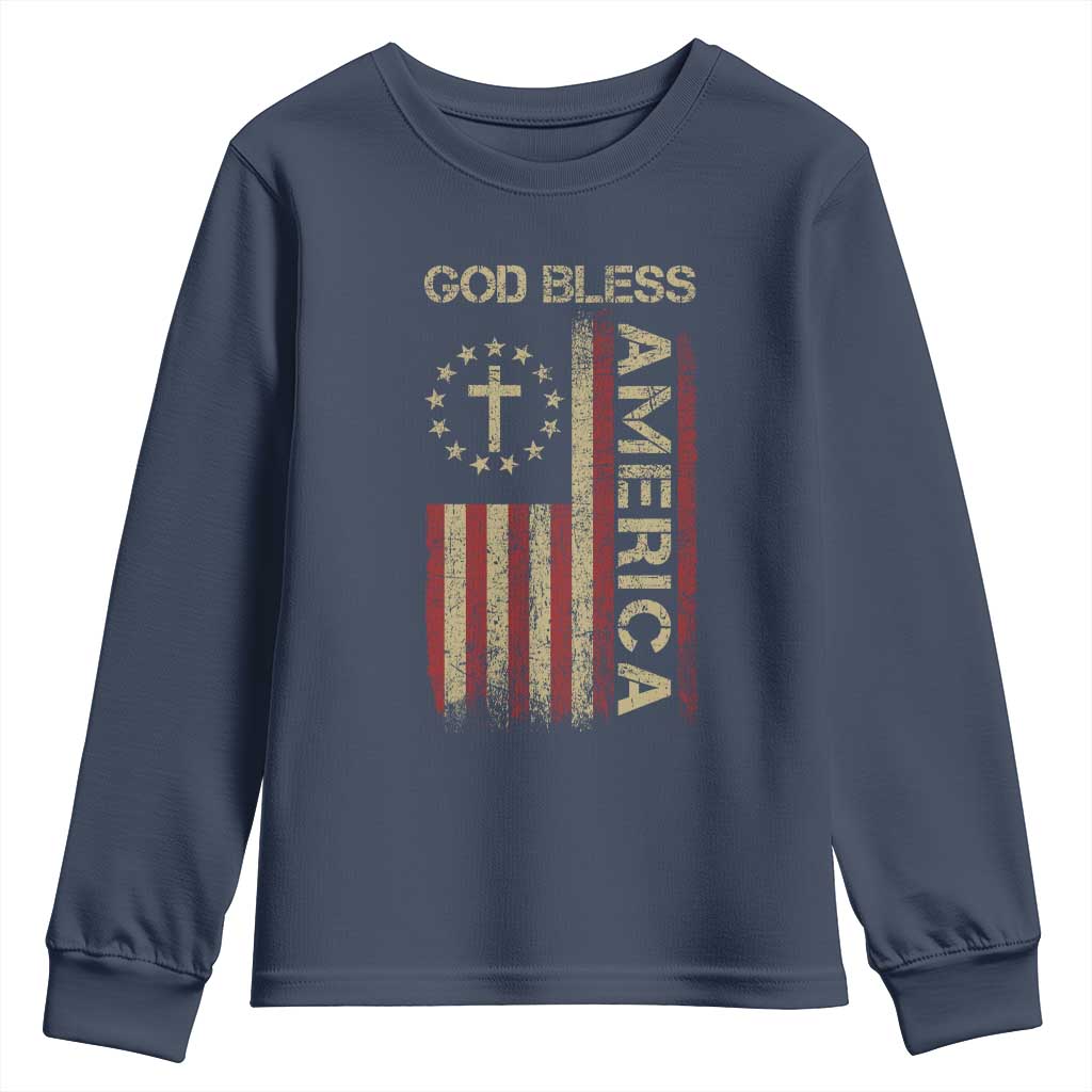 God Bless America Youth Sweatshirt American Flag 4th Of July Patriotic Christian - Wonder Print Shop