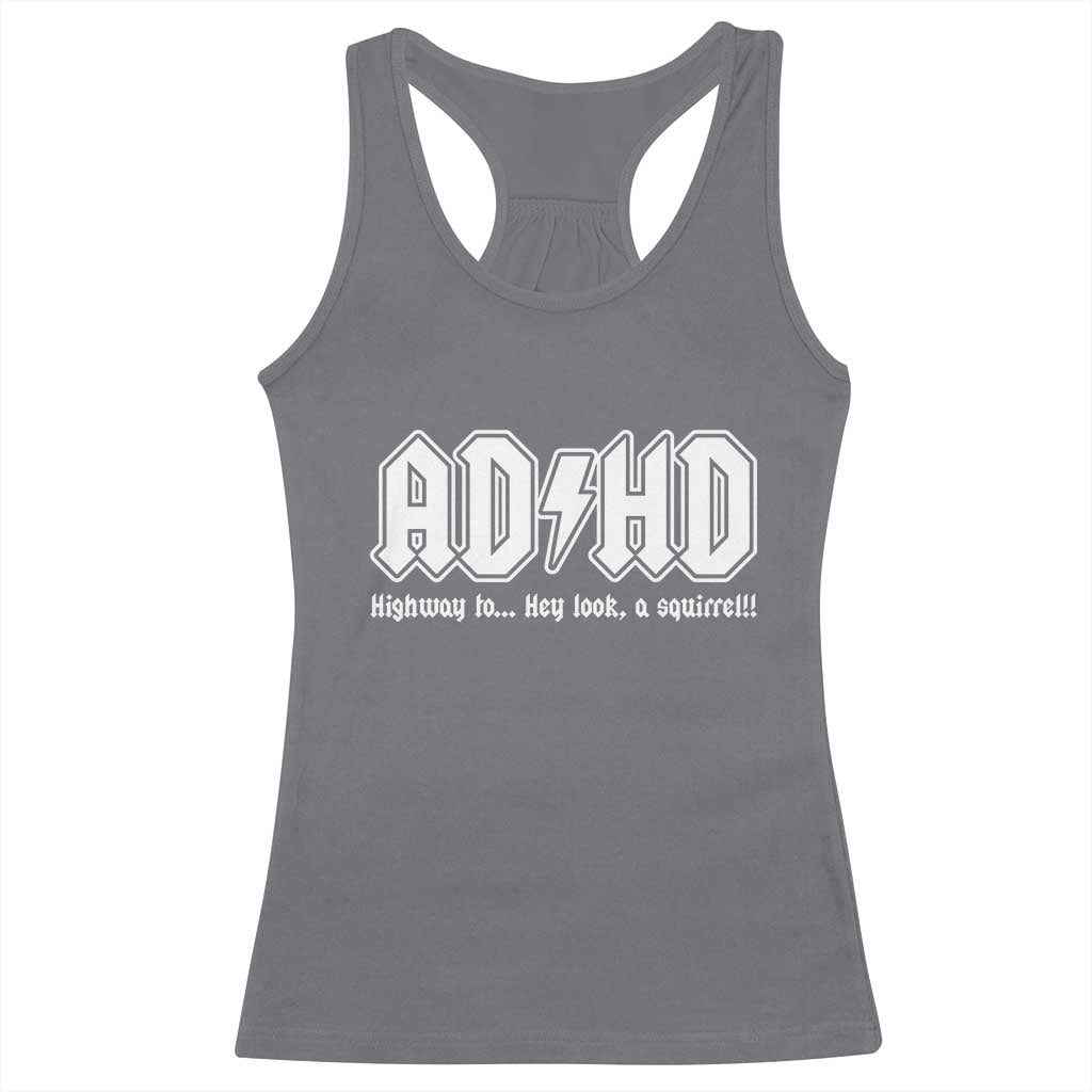 Funny ADHD Racerback Tank Top Hey Look a Squirrel Rocks Graphic - Wonder Print Shop