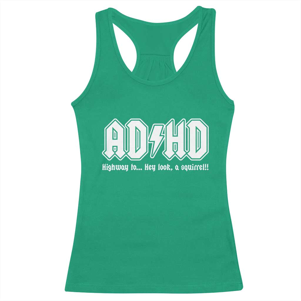 Funny ADHD Racerback Tank Top Hey Look a Squirrel Rocks Graphic - Wonder Print Shop