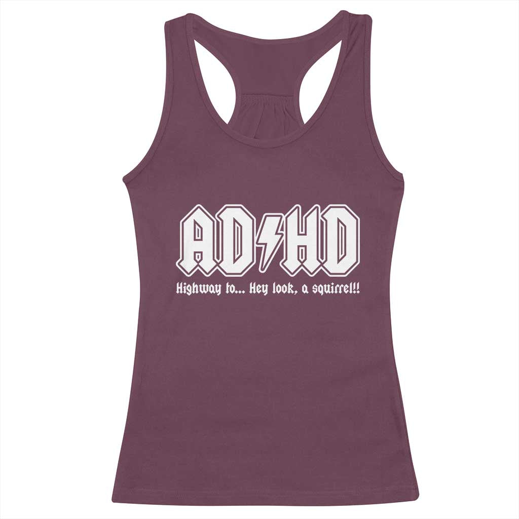 Funny ADHD Racerback Tank Top Hey Look a Squirrel Rocks Graphic - Wonder Print Shop