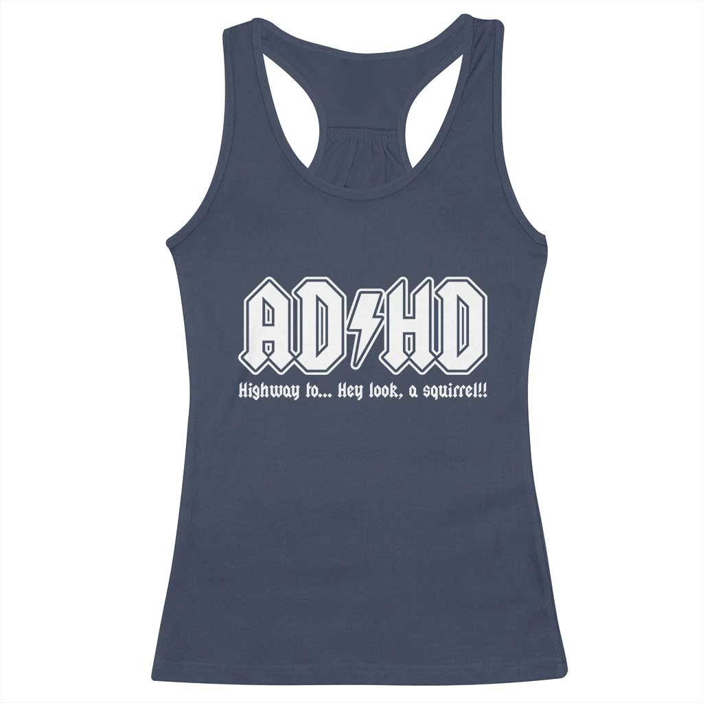Funny ADHD Racerback Tank Top Hey Look a Squirrel Rocks Graphic - Wonder Print Shop
