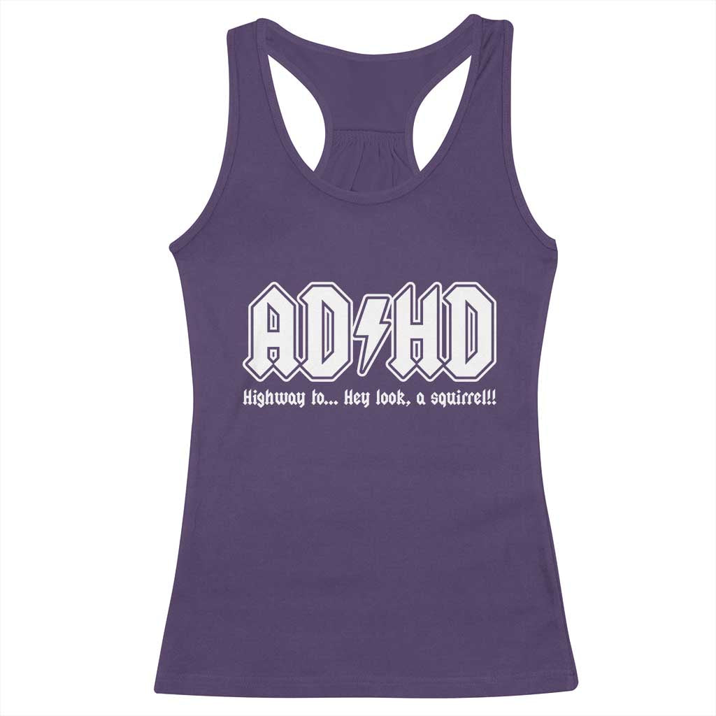 Funny ADHD Racerback Tank Top Hey Look a Squirrel Rocks Graphic - Wonder Print Shop