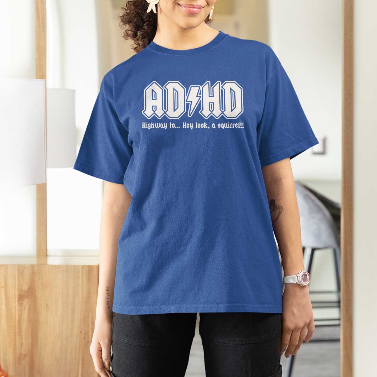 Funny ADHD T Shirt For Women Hey Look a Squirrel Rocks Graphic - Wonder Print Shop