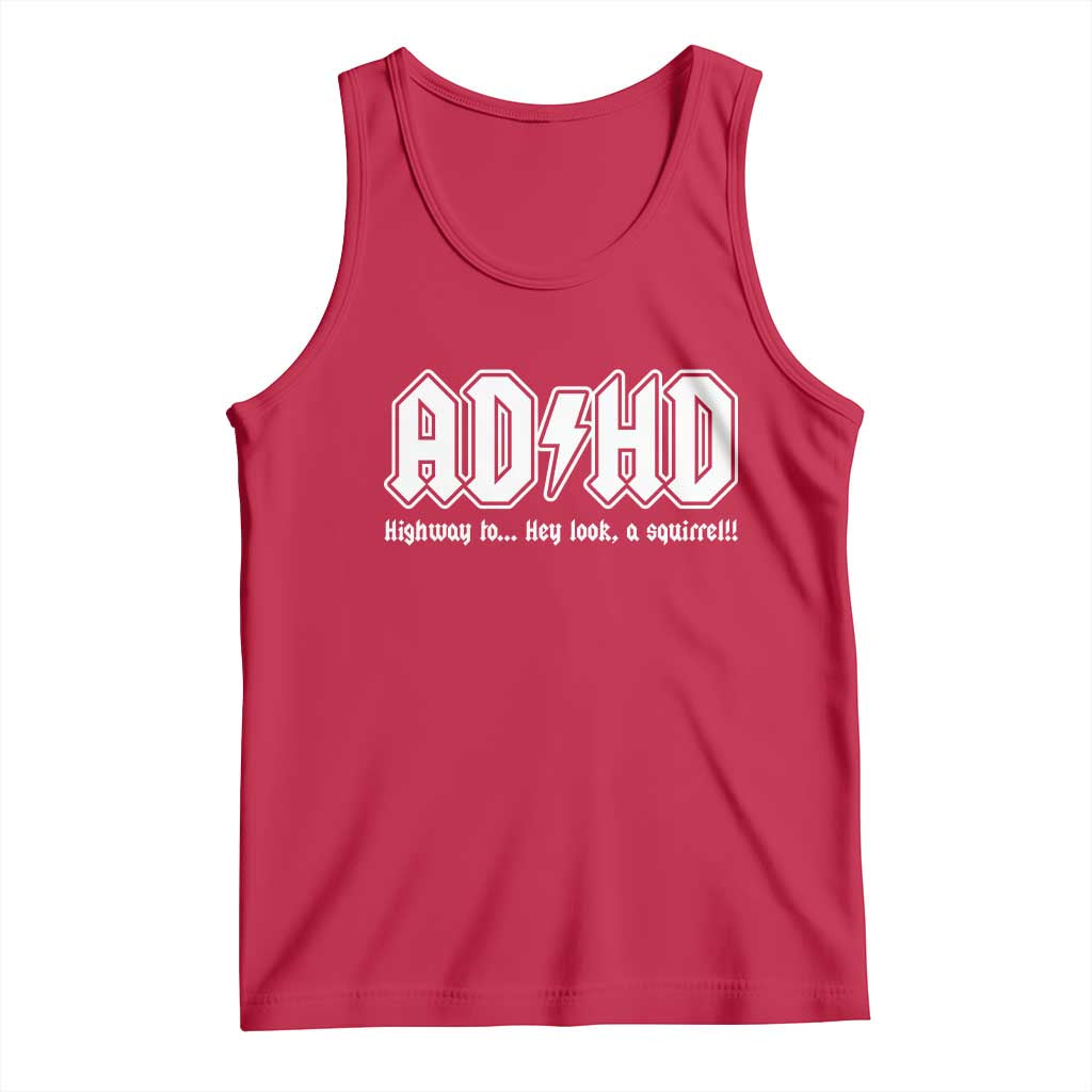 Funny ADHD Tank Top Hey Look a Squirrel Rocks Graphic - Wonder Print Shop