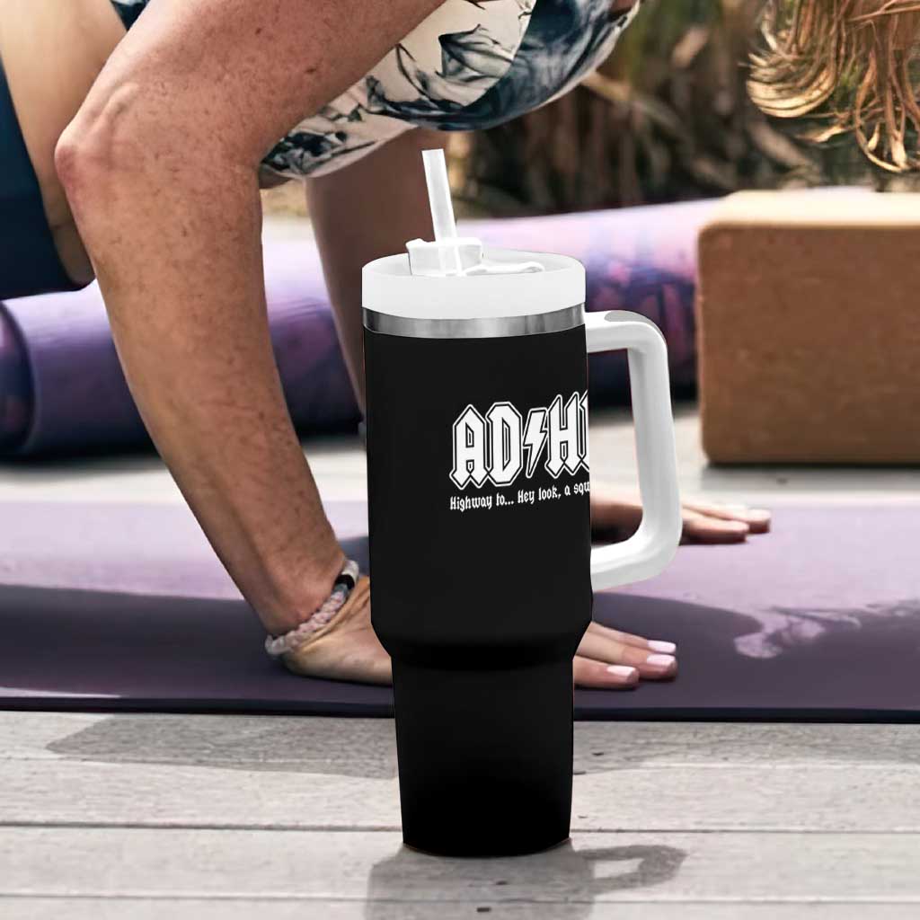Funny ADHD Tumbler With Handle Hey Look a Squirrel Rocks Graphic - Wonder Print Shop