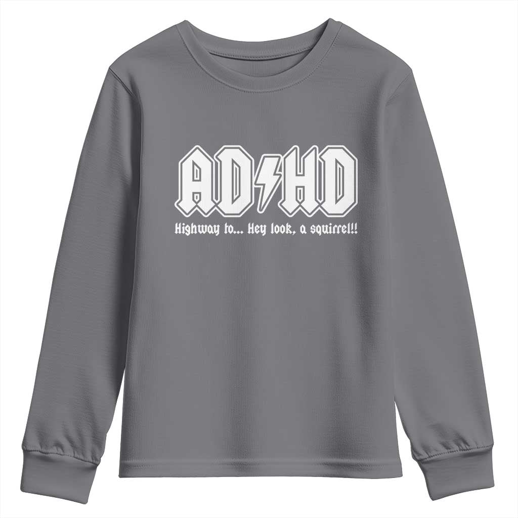 Funny ADHD Youth Sweatshirt Hey Look a Squirrel Rocks Graphic - Wonder Print Shop
