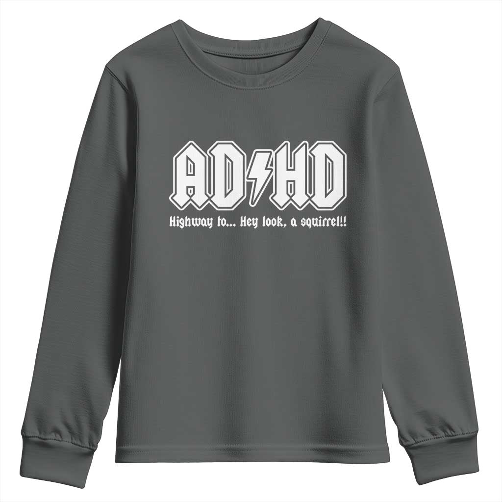 Funny ADHD Youth Sweatshirt Hey Look a Squirrel Rocks Graphic - Wonder Print Shop