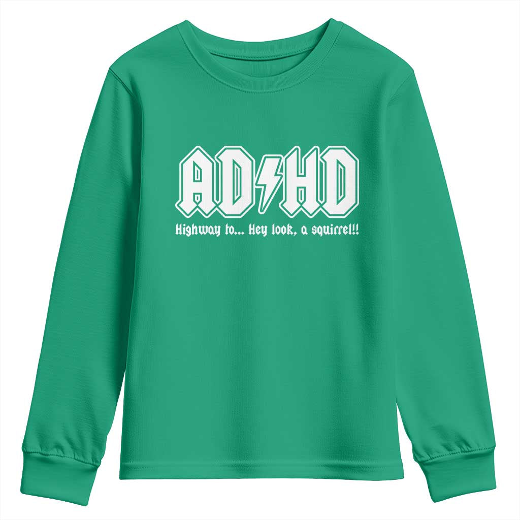 Funny ADHD Youth Sweatshirt Hey Look a Squirrel Rocks Graphic - Wonder Print Shop
