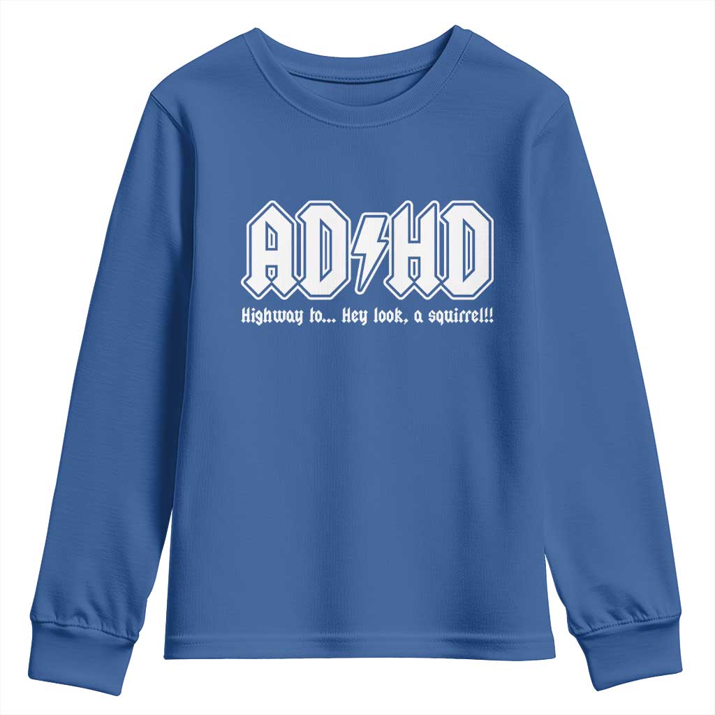 Funny ADHD Youth Sweatshirt Hey Look a Squirrel Rocks Graphic - Wonder Print Shop