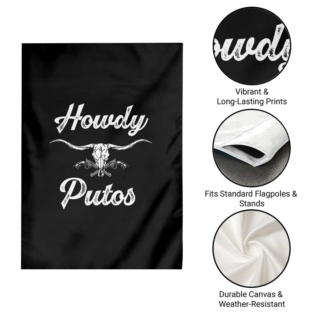 Howdy Putos Garden Flag Western Cowboy Skull Outlaw Style