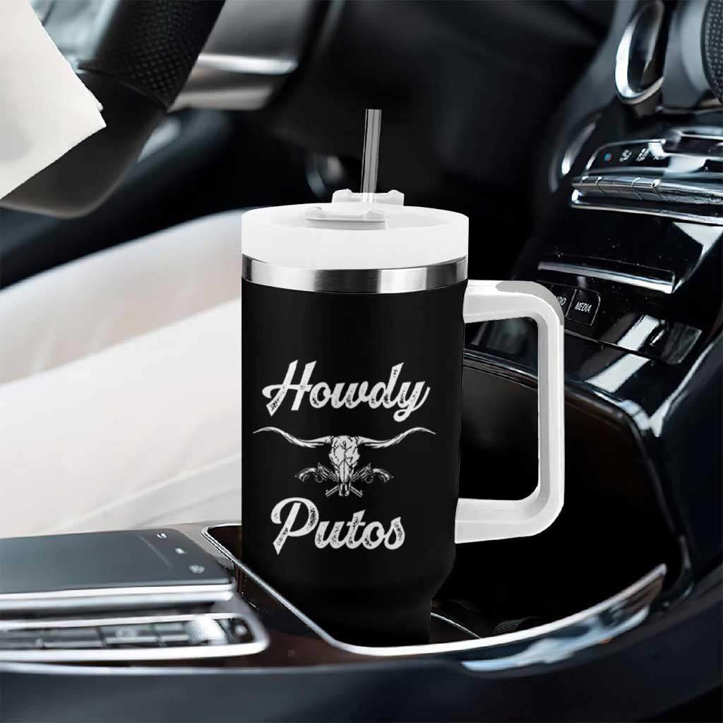 Howdy Putos Tumbler With Handle Western Cowboy Skull Outlaw Style