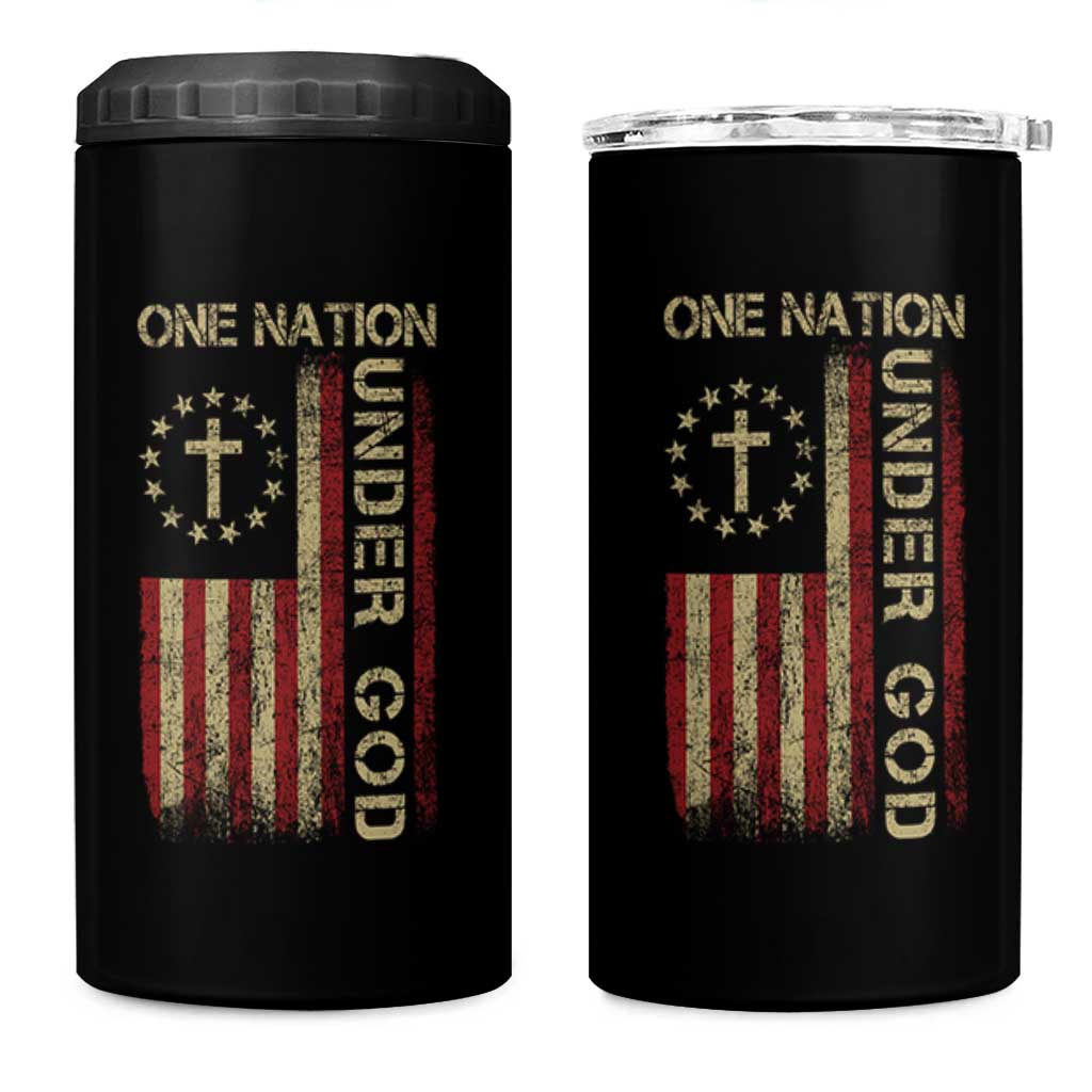 One Nation Under God 4 in 1 Can Cooler Tumbler American Flag 4th Of July Patriotic Christian - Wonder Print Shop