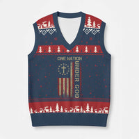 One Nation Under God V-Neck Knit Sweater Vest American Flag 4th Of July Patriotic Christian - Wonder Print Shop