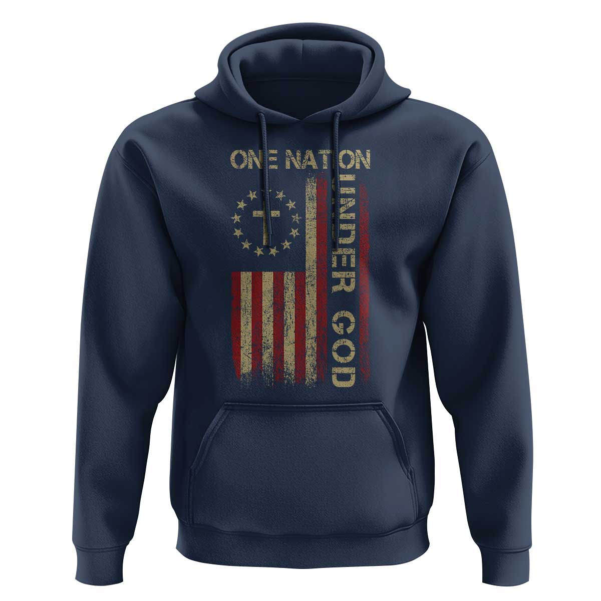 One Nation Under God Hoodie American Flag 4th Of July Patriotic Christian - Wonder Print Shop