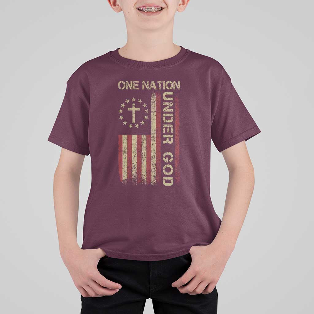 One Nation Under God T Shirt For Kid American Flag 4th Of July Patriotic Christian - Wonder Print Shop