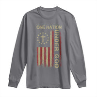 One Nation Under God Long Sleeve Shirt American Flag 4th Of July Patriotic Christian - Wonder Print Shop