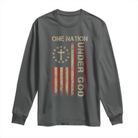 One Nation Under God Long Sleeve Shirt American Flag 4th Of July Patriotic Christian - Wonder Print Shop