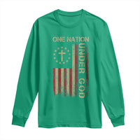 One Nation Under God Long Sleeve Shirt American Flag 4th Of July Patriotic Christian - Wonder Print Shop