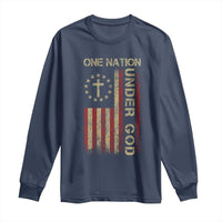 One Nation Under God Long Sleeve Shirt American Flag 4th Of July Patriotic Christian - Wonder Print Shop