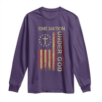 One Nation Under God Long Sleeve Shirt American Flag 4th Of July Patriotic Christian - Wonder Print Shop