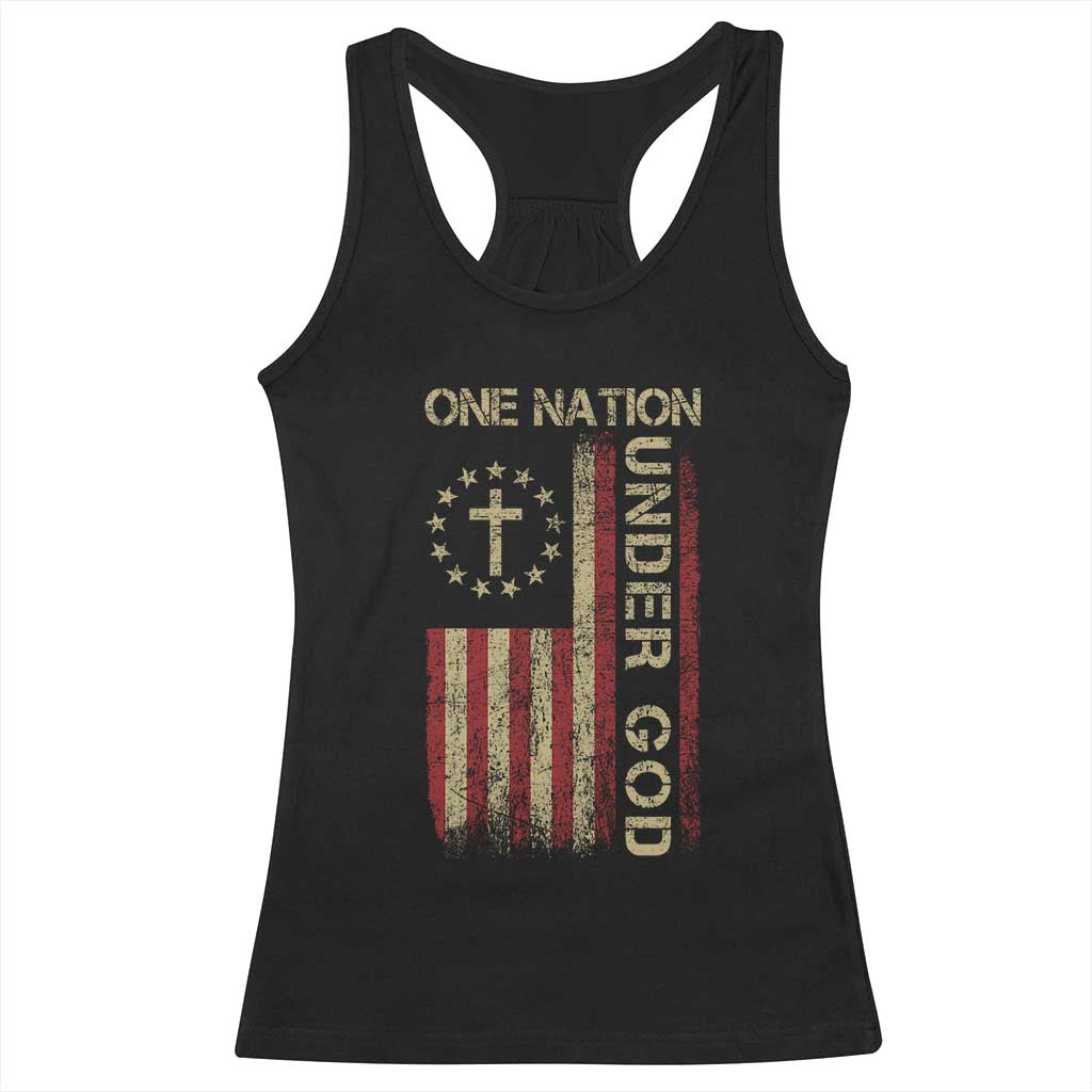 One Nation Under God Racerback Tank Top American Flag 4th Of July Patriotic Christian - Wonder Print Shop
