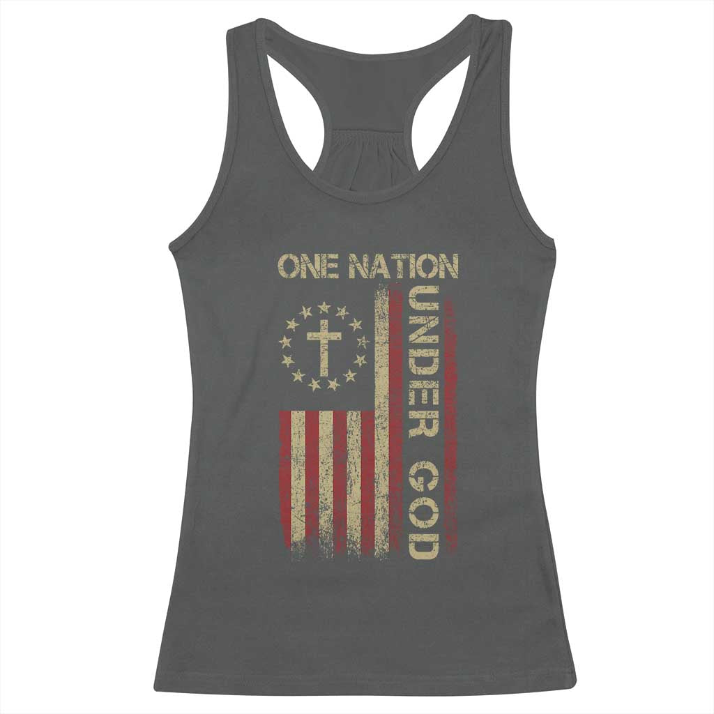 One Nation Under God Racerback Tank Top American Flag 4th Of July Patriotic Christian - Wonder Print Shop