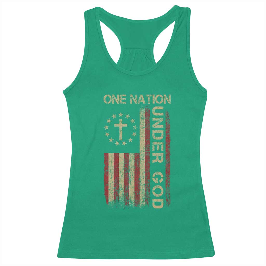 One Nation Under God Racerback Tank Top American Flag 4th Of July Patriotic Christian - Wonder Print Shop