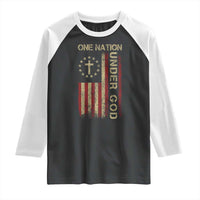 One Nation Under God Raglan Shirt American Flag 4th Of July Patriotic Christian - Wonder Print Shop