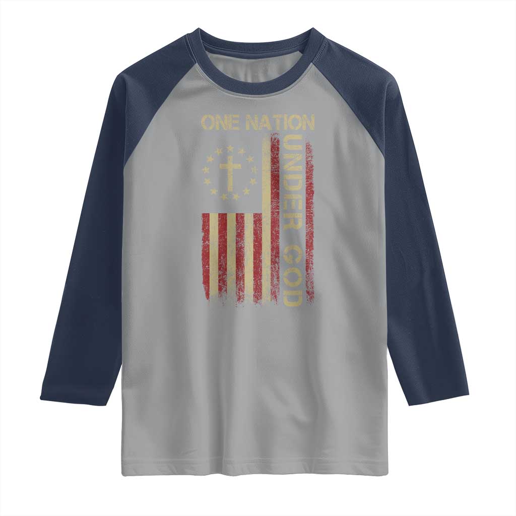 One Nation Under God Raglan Shirt American Flag 4th Of July Patriotic Christian - Wonder Print Shop