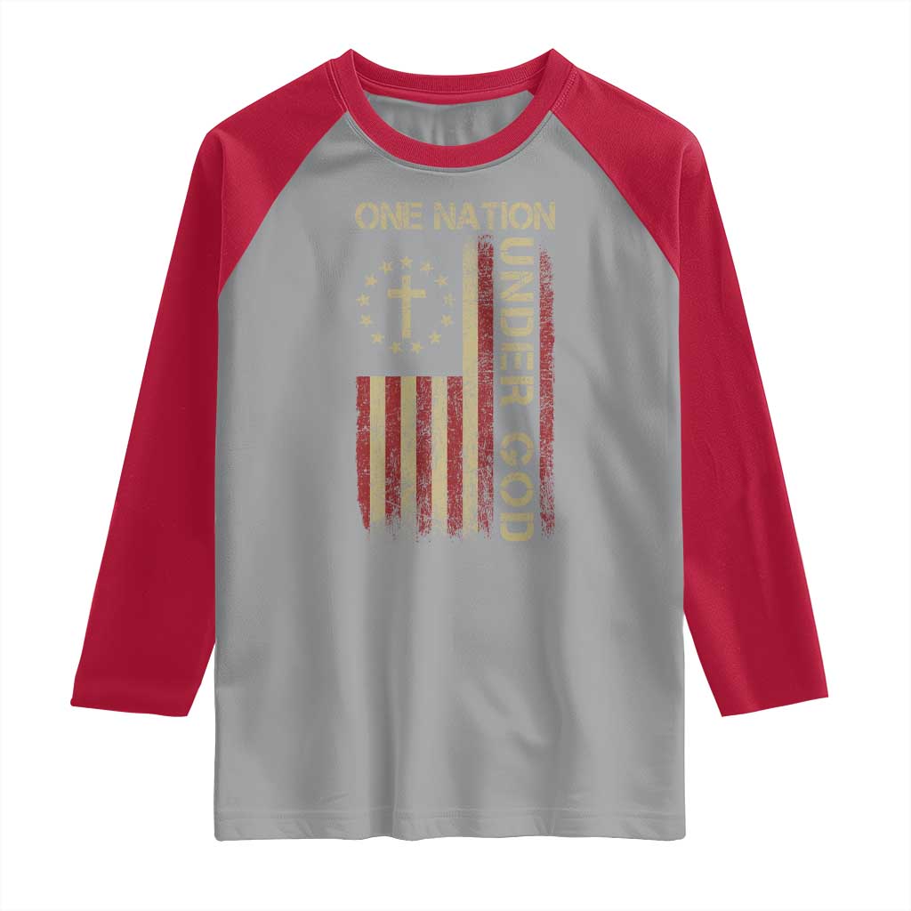 One Nation Under God Raglan Shirt American Flag 4th Of July Patriotic Christian - Wonder Print Shop