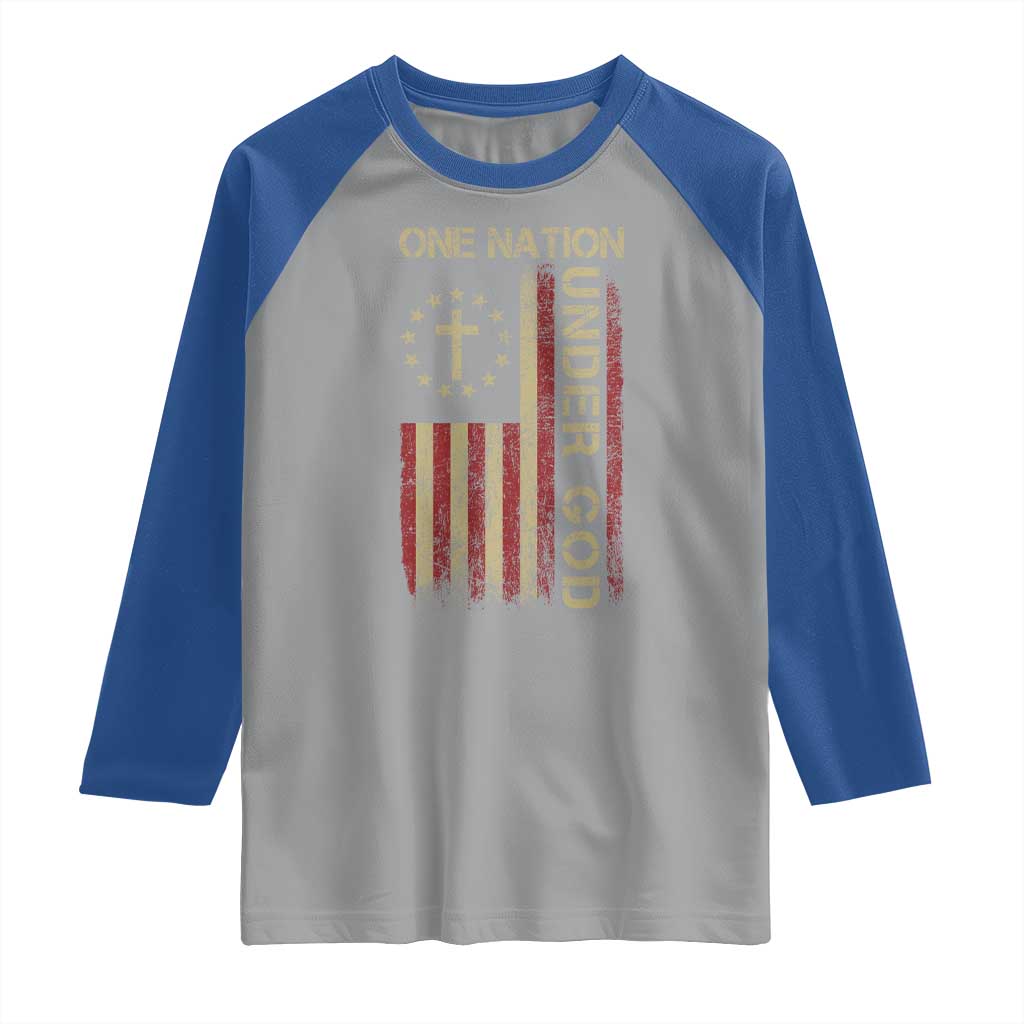 One Nation Under God Raglan Shirt American Flag 4th Of July Patriotic Christian - Wonder Print Shop