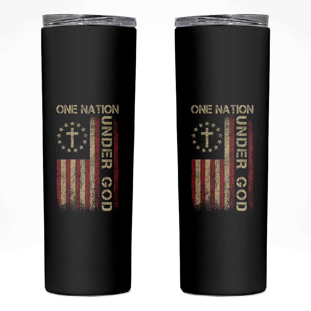 One Nation Under God Skinny Tumbler American Flag 4th Of July Patriotic Christian - Wonder Print Shop