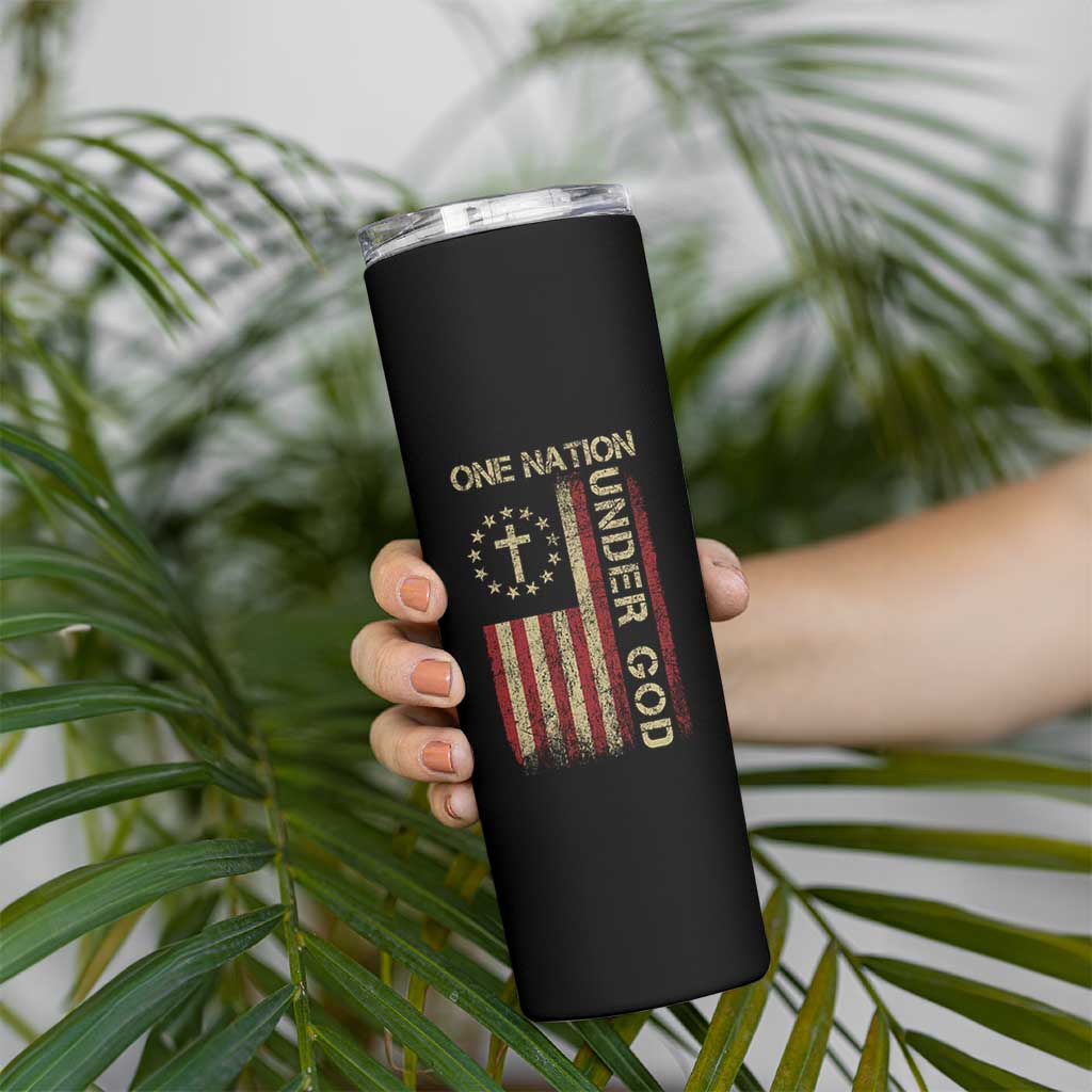 One Nation Under God Skinny Tumbler American Flag 4th Of July Patriotic Christian - Wonder Print Shop