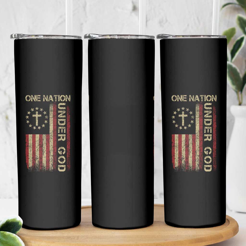 One Nation Under God Skinny Tumbler American Flag 4th Of July Patriotic Christian - Wonder Print Shop