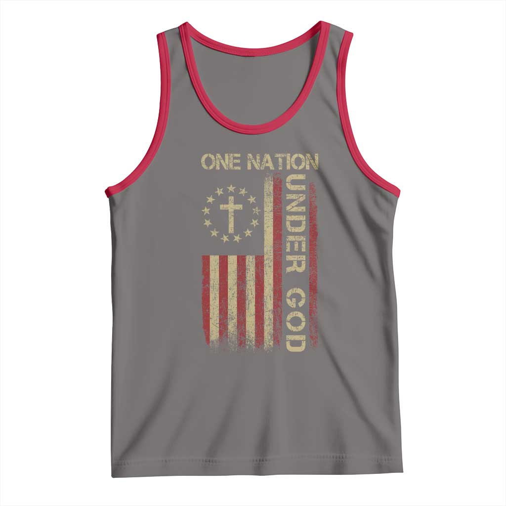 One Nation Under God Tank Top American Flag 4th Of July Patriotic Christian - Wonder Print Shop
