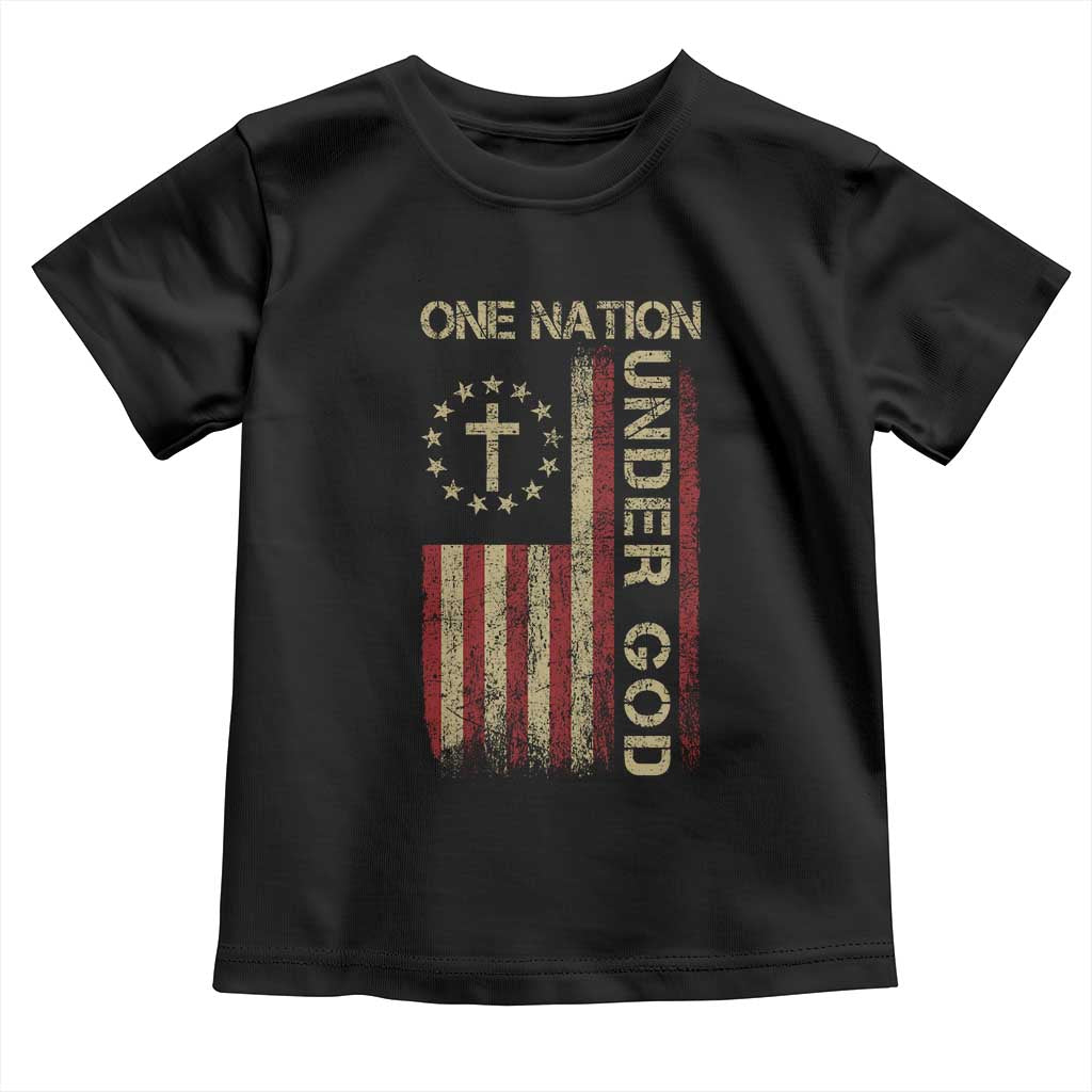 One Nation Under God Toddler T Shirt American Flag 4th Of July Patriotic Christian - Wonder Print Shop