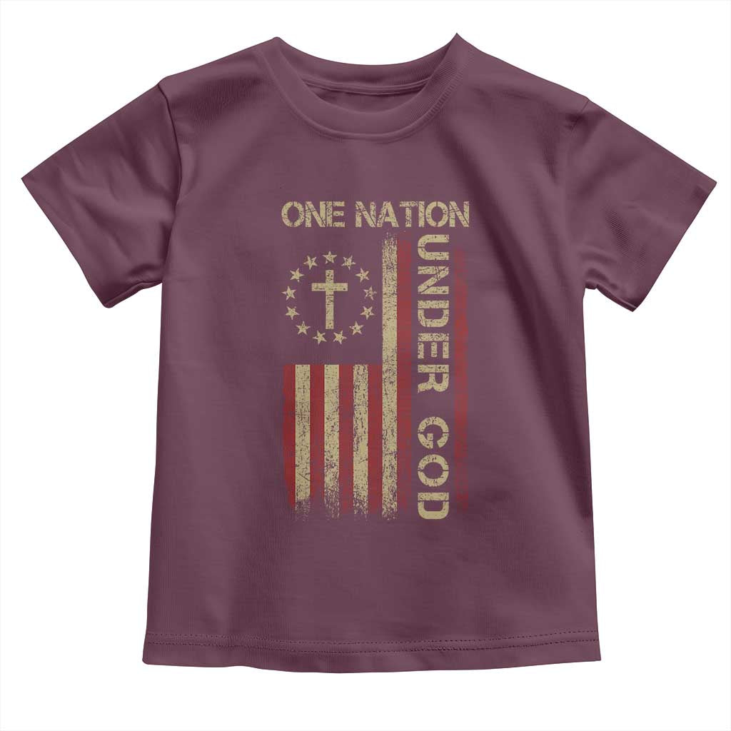 One Nation Under God Toddler T Shirt American Flag 4th Of July Patriotic Christian - Wonder Print Shop