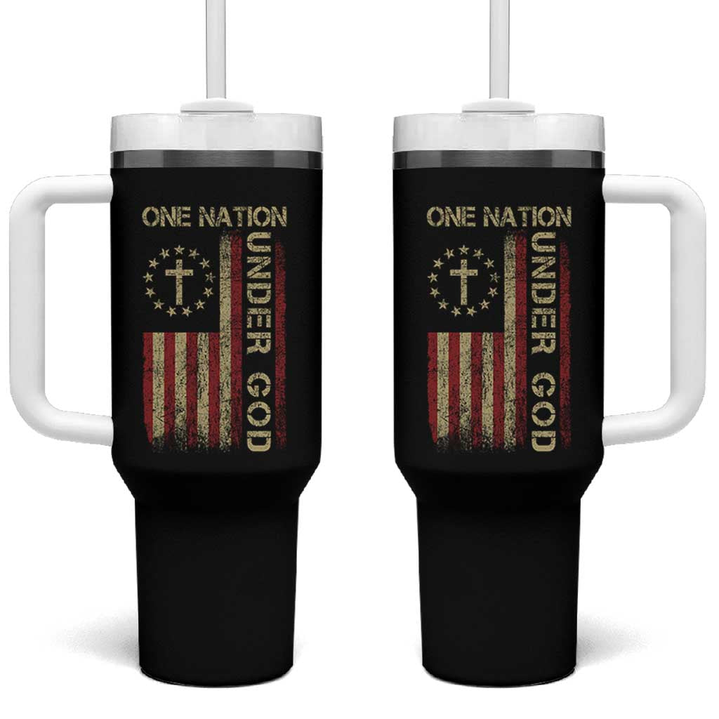 One Nation Under God Tumbler With Handle American Flag 4th Of July Patriotic Christian - Wonder Print Shop