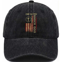 One Nation Under God Washed Cotton Baseball Cap American Flag 4th Of July Patriotic Christian