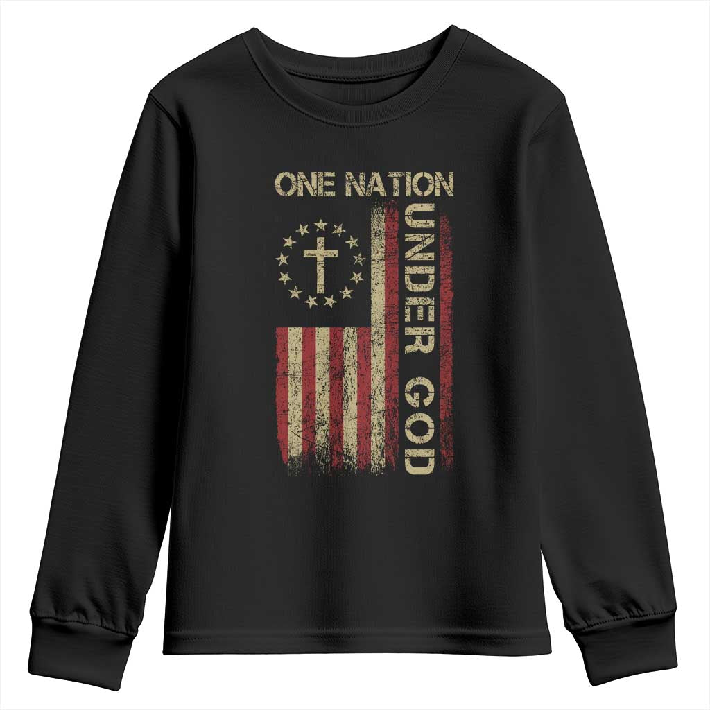 One Nation Under God Youth Sweatshirt American Flag 4th Of July Patriotic Christian - Wonder Print Shop