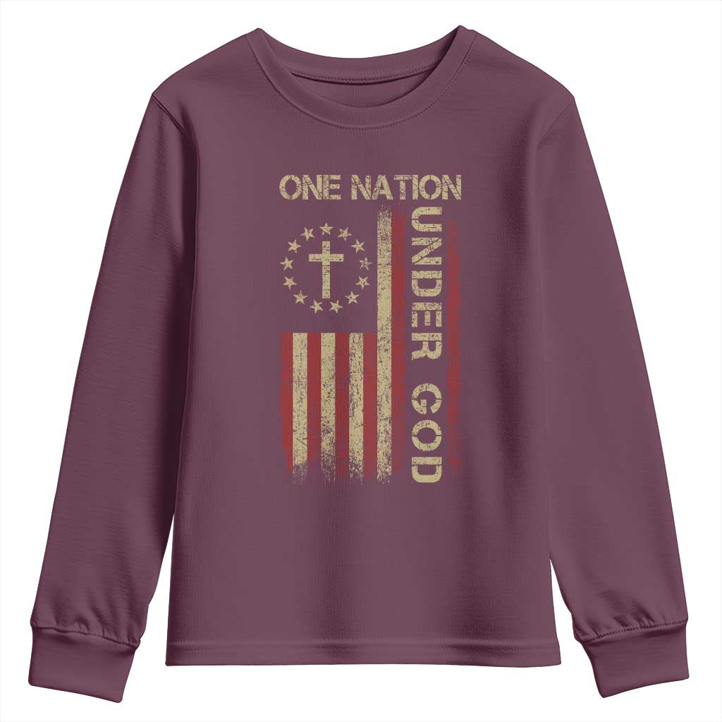 One Nation Under God Youth Sweatshirt American Flag 4th Of July Patriotic Christian - Wonder Print Shop