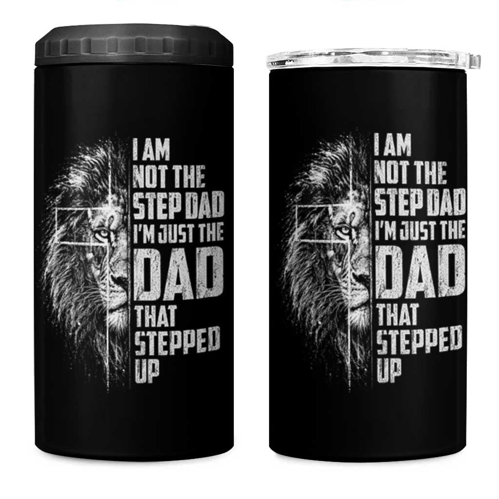 Bonus Dad 4 in 1 Can Cooler Tumbler Stepdad Gifts From Stepdaughter Stepson Cross Lion Stepped Up Dad