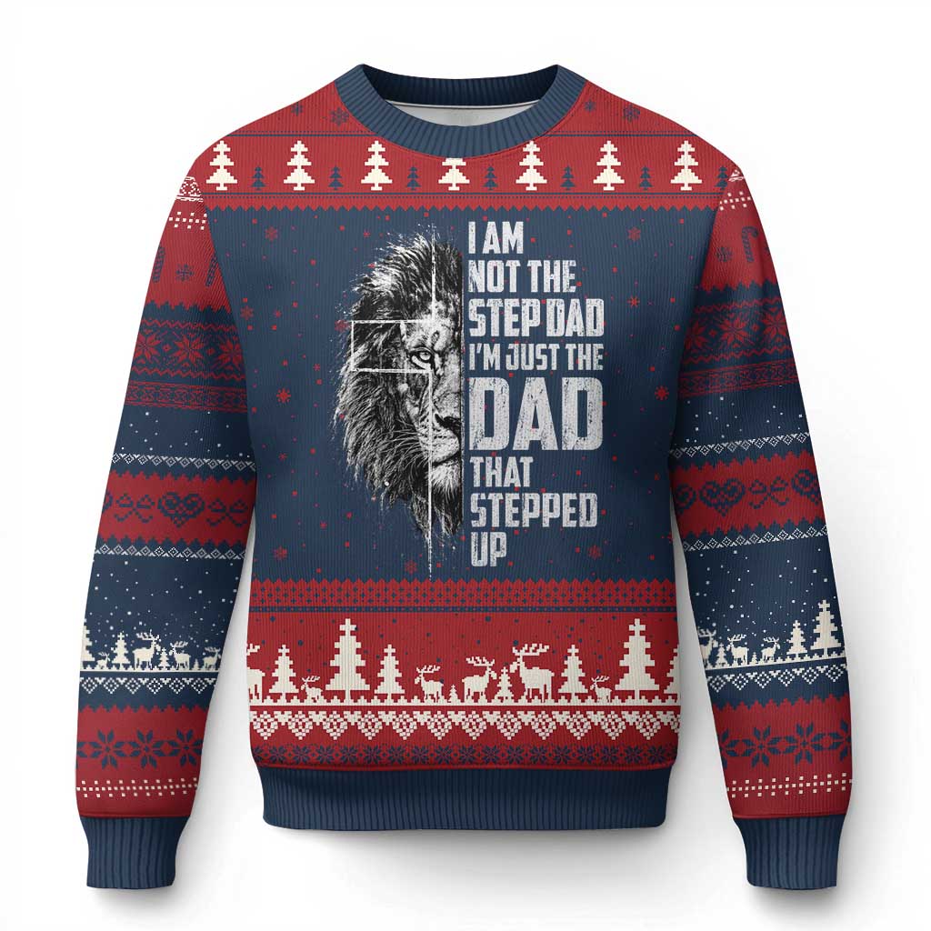 Bonus Dad Ugly Christmas Sweater Stepdad Gifts From Stepdaughter Stepson Cross Lion Stepped Up Dad