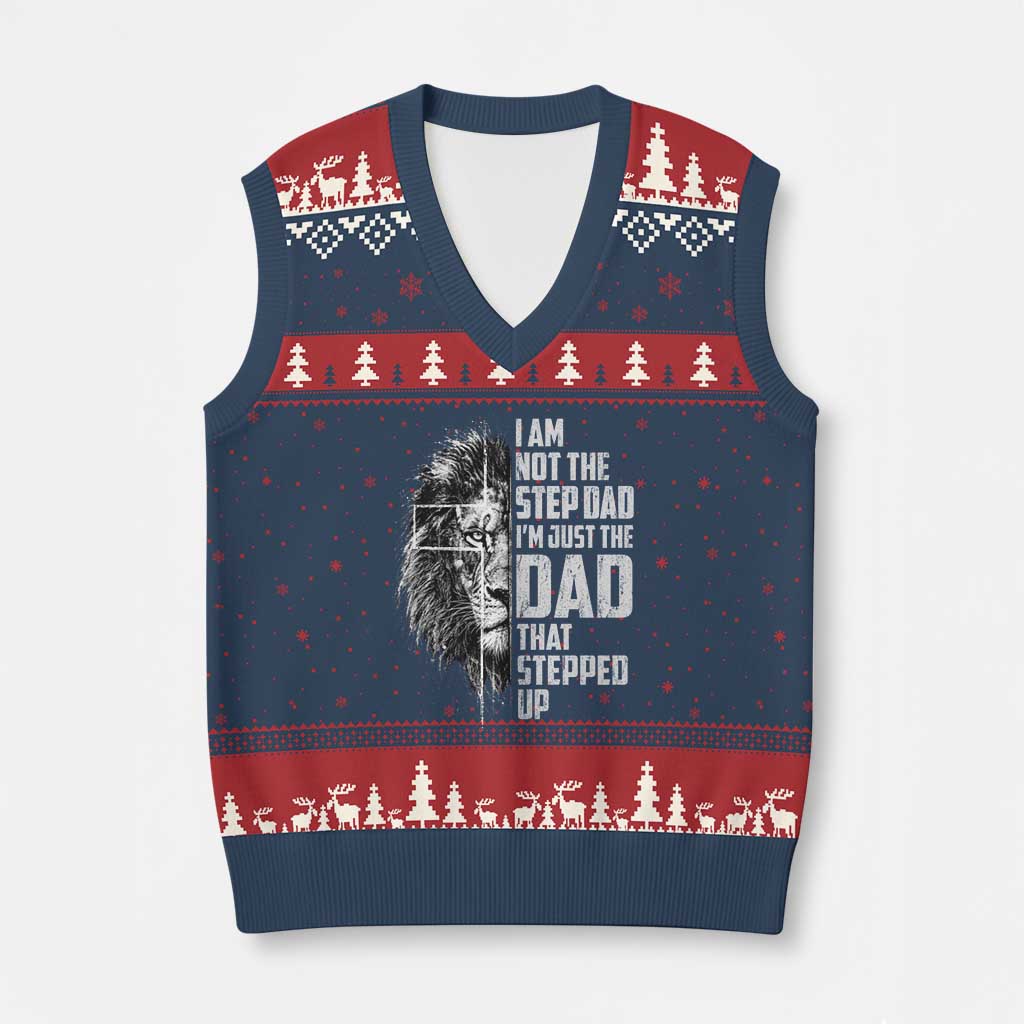 Bonus Dad V-Neck Knit Sweater Vest Stepdad Gifts From Stepdaughter Stepson Cross Lion Stepped Up Dad