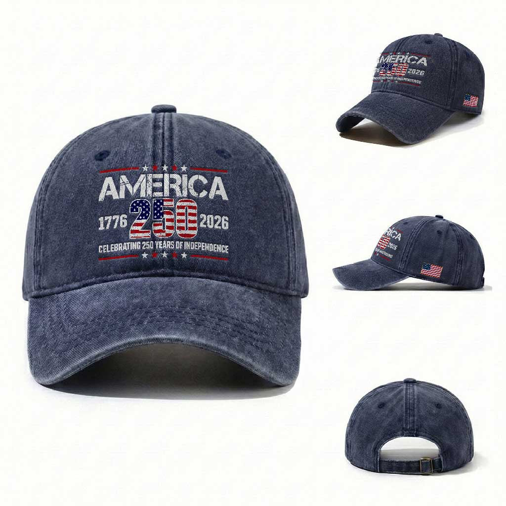 250th Anniversary Washed Cotton Baseball Cap American 250 Years Birthday Patriotic 1776 2026