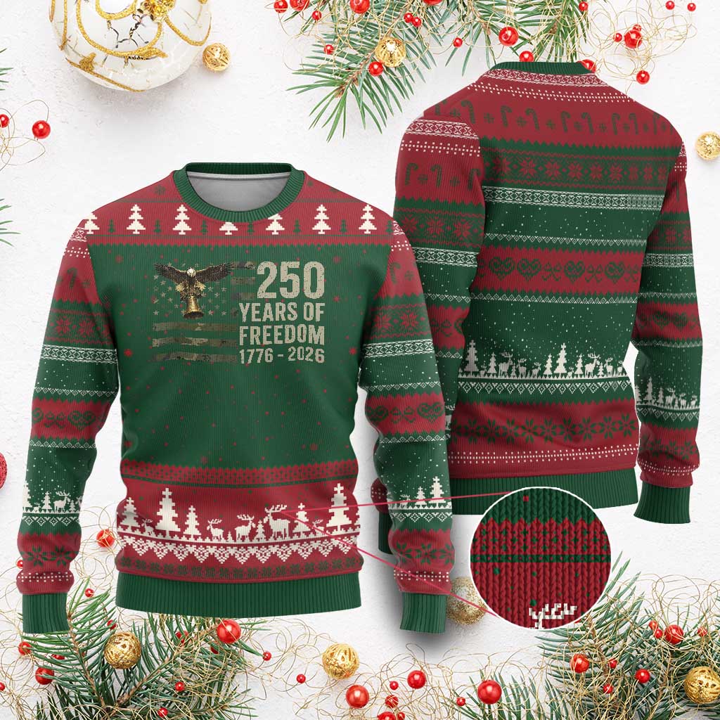 250th Anniversary Ugly Christmas Sweater 1776 2026 250 Years Birthday Patriotic Camouflage USA Flag
