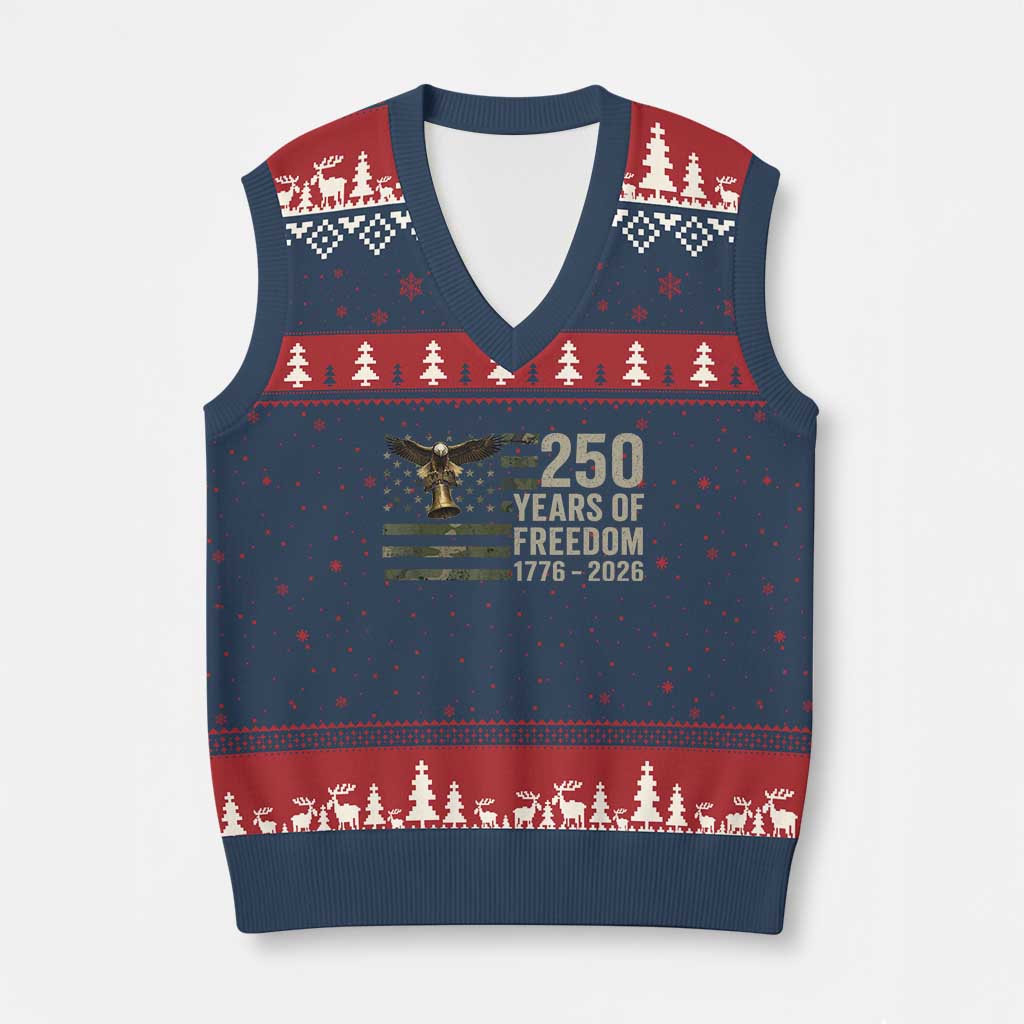 250th Anniversary V-Neck Knit Sweater Vest 1776 2026 250 Years Birthday Patriotic Camouflage USA Flag