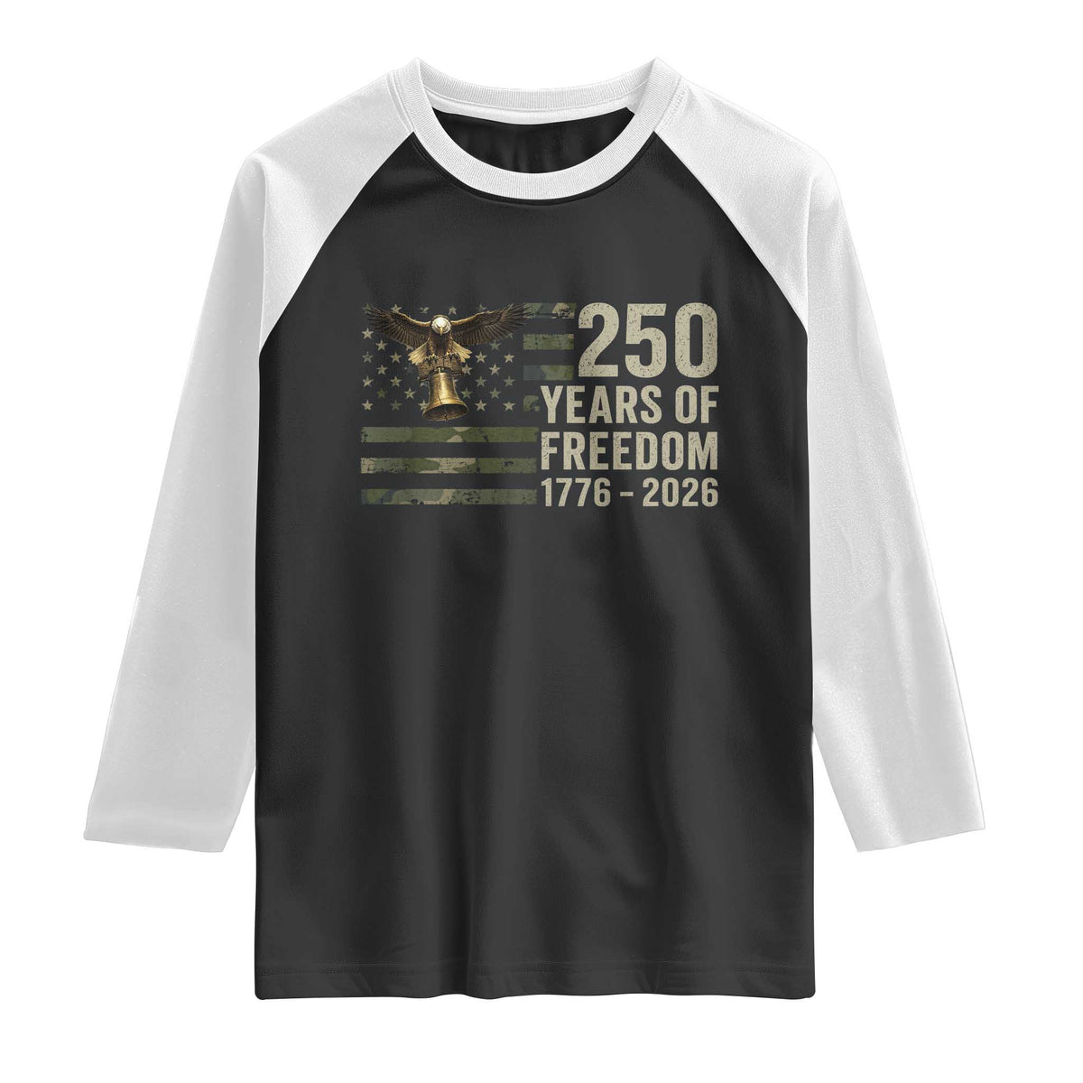 250th Anniversary Raglan Shirt 1776 2026 250 Years Birthday Patriotic Camouflage USA Flag