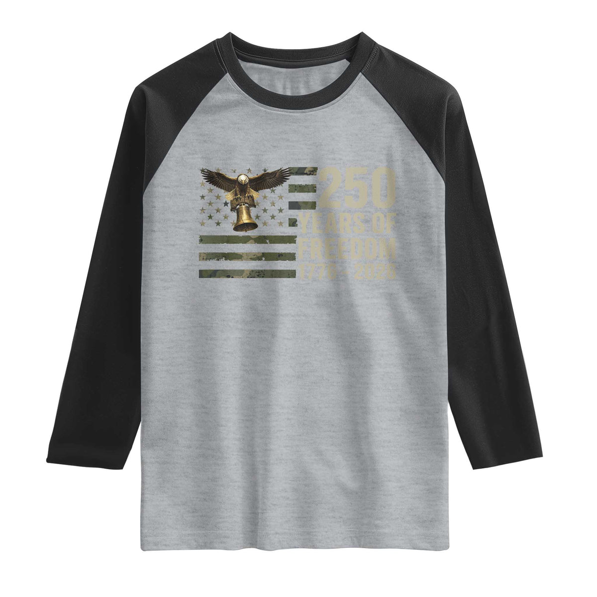 250th Anniversary Raglan Shirt 1776 2026 250 Years Birthday Patriotic Camouflage USA Flag